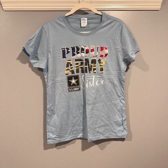 Proud Army Sister Tee – Light Blue Graphic T-Shirt, Women’s Small - Picture 1 of 1